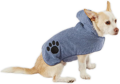 Bone Dry Pet Robe Collection, Embroidered Absorbent Microfiber Bath Robe with Adjustable Closure, for Dogs & Cats, X-Small, Stonewash Blue