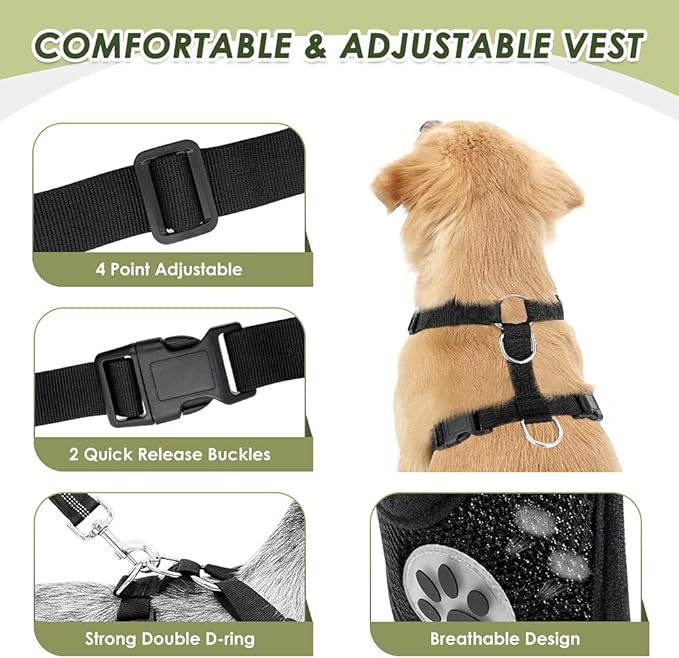 SlowTon Dog Seat Belt Harness for Car, Dog Car Harness Adjustable Mesh Breathable & Dog Seatbelt Safety Tether with Elastic Bungee for Small Medium Large Pets(Red, Double Clip, XXXS)