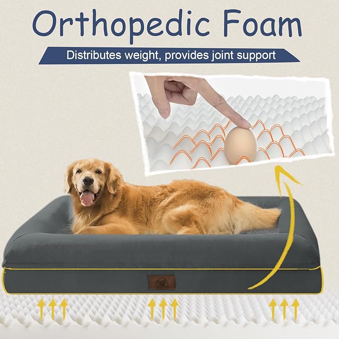Orthopedic Washable Large Dog Bed: Jumbo Dog Bed Bolster Waterproof