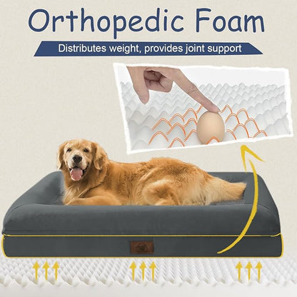 Orthopedic Washable Large Dog Bed: Jumbo Dog Bed Bolster Waterproof