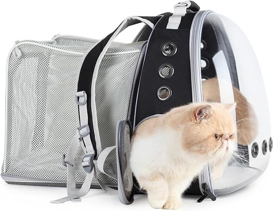 Lollimeow Cat Carrier Backpack, Bubble Expandable Backpack Carrier, Pets and Small Dogs,Airline-Approved, Designed for Travel, Hiking, Walking & Outdoor Use (Square Expandable-Black)