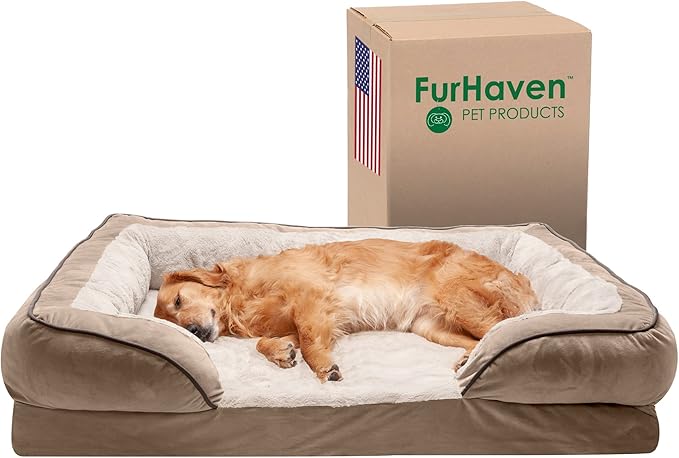 Furhaven Cooling Gel Dog Bed for Large Dogs w/ Removable Bolsters & Washable Cover 95 lbs
