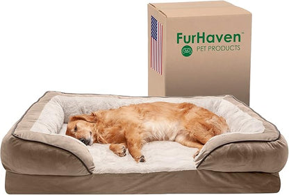 Furhaven Cooling Gel Dog Bed for Large Dogs w/ Removable Bolsters & Washable Cover 95 lbs