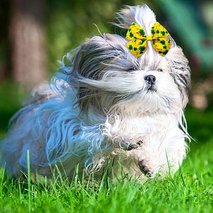 24Pcs/12 Pairs 4" Big St. Patrick's Day Dog Hair Bows with Rubber Band Three