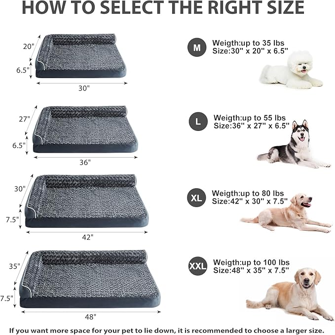 BFPETHOME Orthopedic Dog Beds for Large Dogs-Waterproof Sofa Dog Bed with Removable Washable Cover
