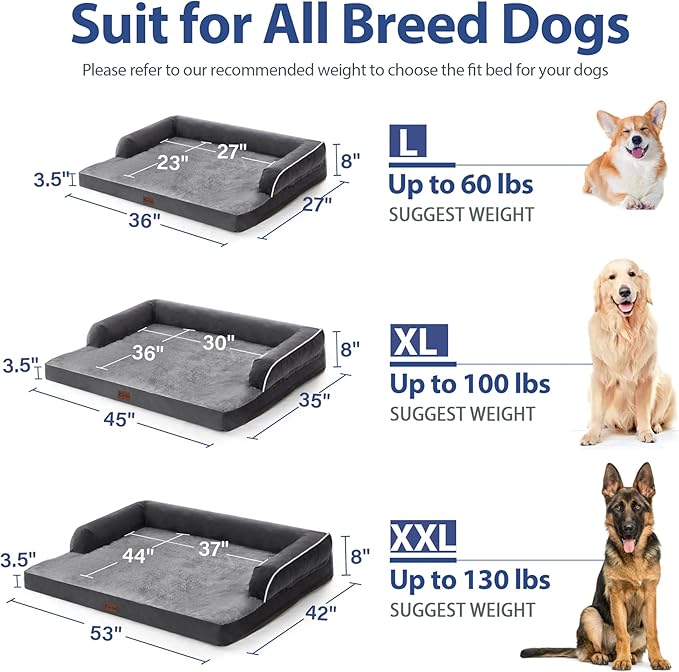 XXL Dog Bed with Bolsters, Orthopedic Dog Beds for Extra Large Dogs, Waterproof Dog Beds XLarge, Memory Foam Dog Bed with Removable Washable Cover, Nonskid Bottom (XX-Large, Dark Grey)