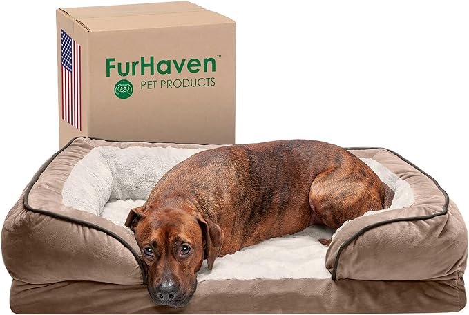 Furhaven Memory Foam Dog Bed for Large/Medium Dogs w/ Removable Bolsters & Washable Cover 55 lbs