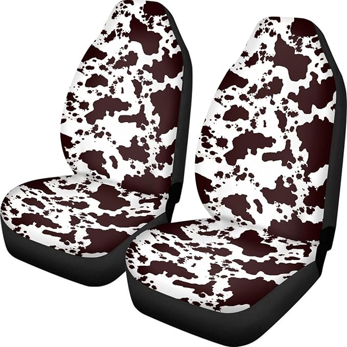 Brown Cow Print Auto Car Seat Cover Front Seats Only Van,2PCs Set