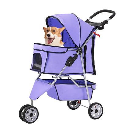 FDW Pet Stroller Foldable Dog Stroller 3-Wheel Durable Cat Jogger Stroller for Small and Medium Dogs Cats with Washable Liner Storage Basket Cup Holder