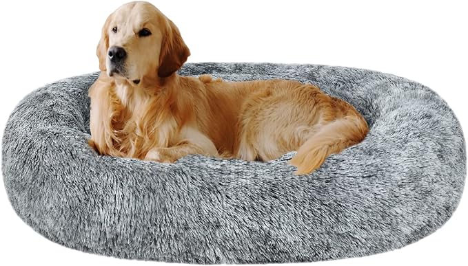 Coohom Oval Calming Donut Cuddler Dog Bed Bed(30"/36"/43") for (XL(36"x27"x7"), Grey)