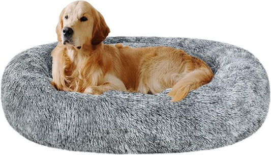 Coohom Oval Calming Donut Cuddler Dog Bed Bed(30"/36"/43") for (XL(36"x27"x7"), Grey)