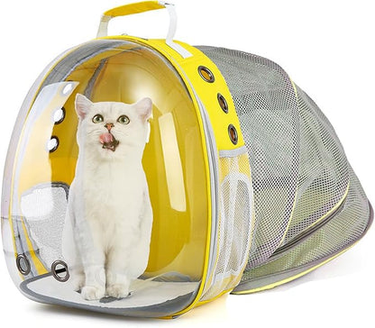 Cat Backpack Carrier Expandable Ventilate Transparent Pet Dog Backpack for Large Cats Hiking, Travel, Outdoor, Airline-Approved Space Capsule Backpack (Yellow)