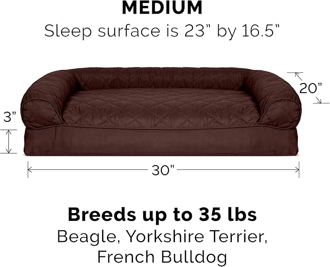 Furhaven Pillow Dog Bed for Medium/Small Dogs w/ Removable Bolsters & Washable Cover 30.0"L x 20.0"W x 6.3"Th