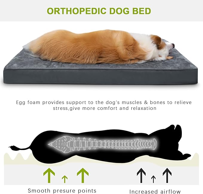 Orthopedic Dog Bed Waterproof Deluxe Plush Dog Beds with Removable Washable Cover Anti-Slip Bottom Pet Sleeping Mattress for Large 47 x 29 inch,