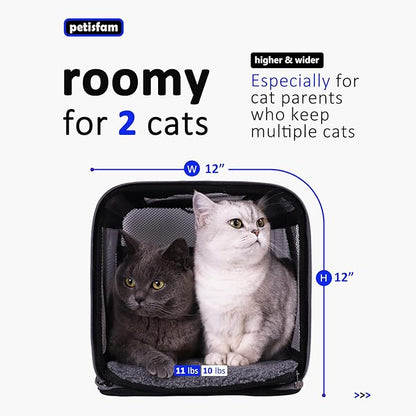 petisfam Easy Load Soft Pet Carrier Bag Cat for Medium, Large Cats, Puppy, Sturdy, Collapsible, Comfy, Black w/Blue Trim, L