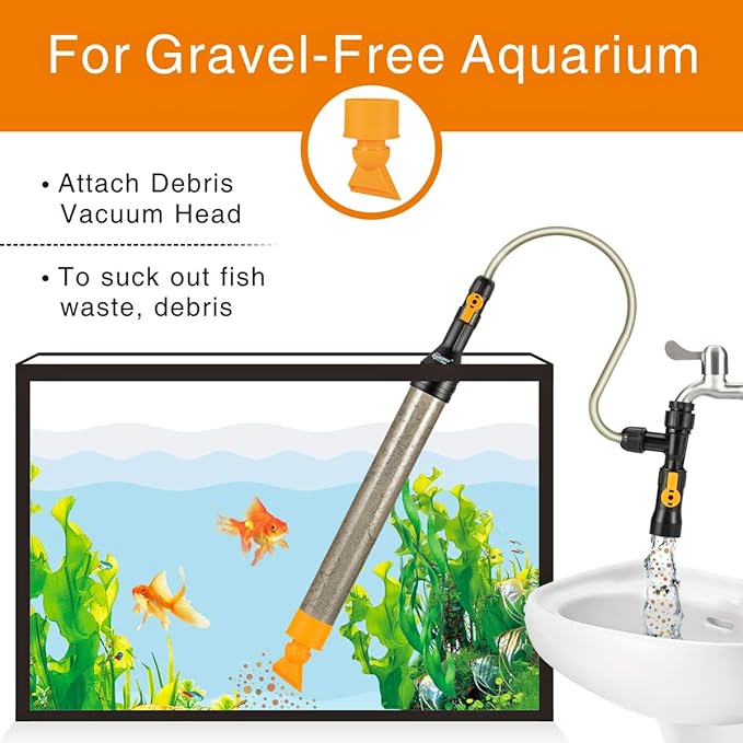 hygger Bucket-Free Aquarium Water Change Kit Fish Tank Auto Siphon Pump Gravel Cleaner Vacuum Tube with Long Hose Water Changer Maintenance Tool 49-FEET Plastic Fitting