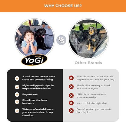 YoGi Prime Back Seat Extender for Dogs, 100% Waterproof Hard Bottom Dog Car Seat Cover, Dog Hammock for Car Travel Camping Mattress Bed, Pets Dog Seat Protector for Cars Trucks SUVs(Gray)