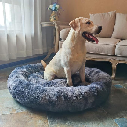 Oval Calming Donut Cuddler Dog Bed Bed(30"/36"/43") for (XL(36"x27"x7"), Grey2021)