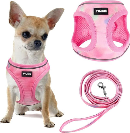 YIMEIS Dog Harness and Leash Set, No Pull Soft Mesh Pet Harness, Reflective Adjustable Puppy Vest for Small Medium Large Dogs, Cats (Tie-dye Pink, Small (Pack of 1)