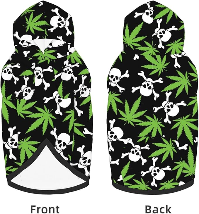 Skull Weed Leaf Dog Hoodies，Dog Clothes with Pocket