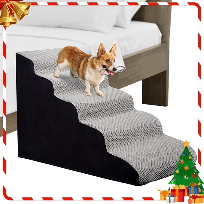 24 Inches Dog Stairs, 5 Steps Dog Stairs for High Beds 24-28" High, Pet Steps for Small Dogs/Cats, Older Injured Pets with Joint Pain, Non-Slip 30D High Density Foam Dog Ramp