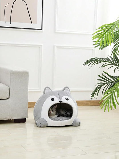 QWINEE Indoor Fox Shape Cat Bed Cave with Removable Cushion
