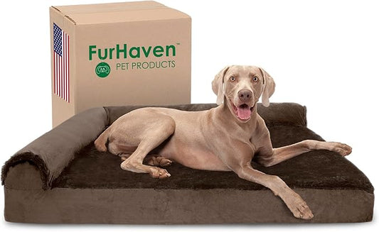 Furhaven Memory Foam Dog Bed for Large Dogs w/ Removable Bolsters & Washable Cover 125 lbs