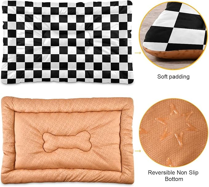 Checkerboard Pet Bed Pad Soft Dog Bed Mat with Anti-Slip Bottom 36'' x 24''