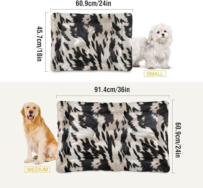 3D Cow Print Pet Bed Pad Soft Dog Bed Mat with Anti-Slip Bottom, Machine Washable Crate Pad Mattress for Dog Sleeping- 24 * 18inches