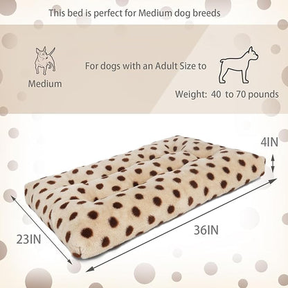 36 Inch Dog Crate Bed Washable Anti-Slip Short Plush Fits Dog Bed 36x23 Crate Beds for Medium Dogs Beige with Brown Dots