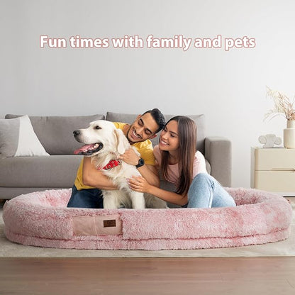 WNPETHOME Human Dog Bed for Adult, 71" x 46" Large Human Size Dog Bed for People with Blanket&Pillow, Washable Gaint Human Dog Bed for Families&Pets Napping