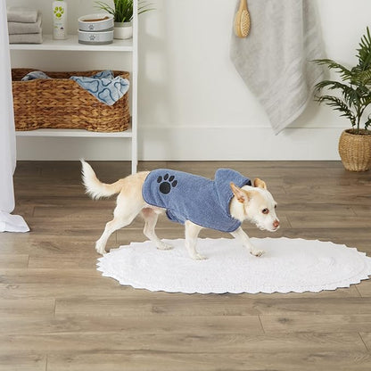 Bone Dry Pet Robe Collection, Embroidered Absorbent Microfiber Bath Robe with Adjustable Closure, for Dogs & Cats, X-Small, Stonewash Blue