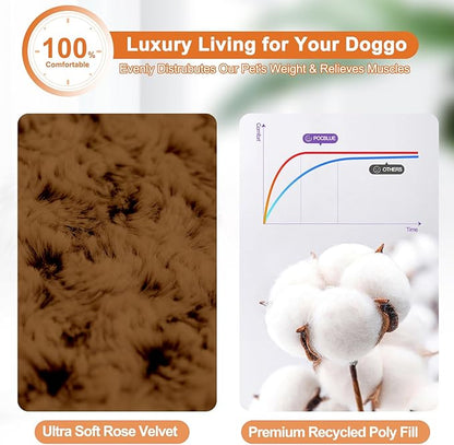 POCBLUE Deluxe Washable Dog Bed for Large Dogs Dog Crate Mat 36 Inch Comfy Fluffy Kennel Pad Anti-Slip for Dogs Up to 70 lbs 36" x 23", Brown