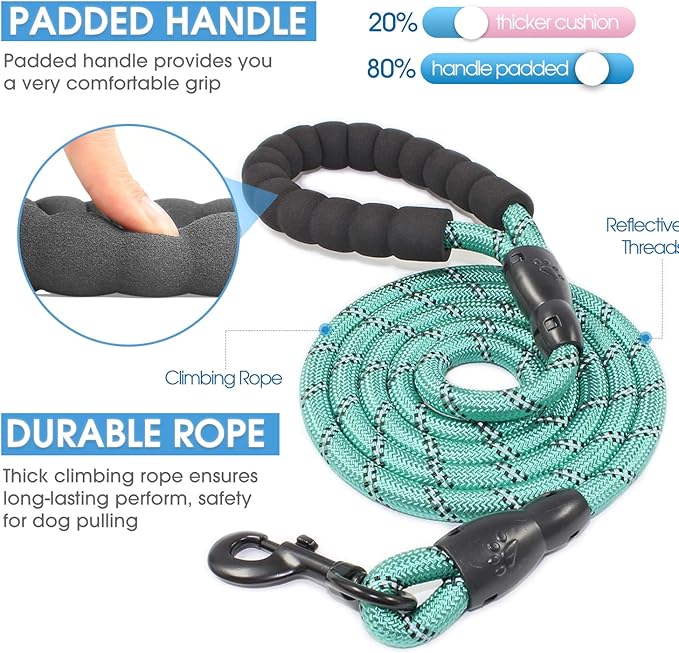 BAAPET 2/4/5/6 FT Dog Leash with Comfortable Padded Handle and Highly Reflective Threads for Small Medium and Large Dogs (5FT-1/2''