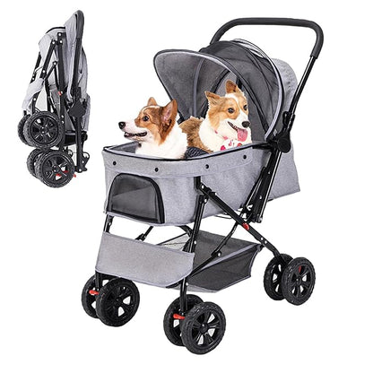 Pet Strollers for Small Medium Dogs & Cats with Reversible Handle