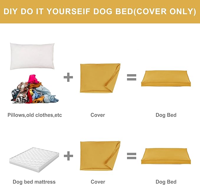 Dog Bed Cover, Waterproof Dog Bed Replacement Cover with Zipper, Oxford Removable Pet Bed Mattress Protector for Outdoor Use, 44Lx32Wx3H in, Bed Cover Only, Yellow