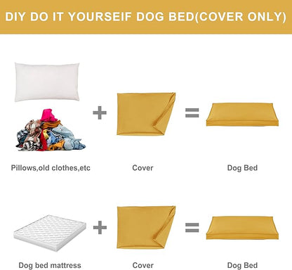 Dog Bed Cover, Waterproof Dog Bed Replacement Cover with Zipper, Oxford Removable Pet Bed Mattress Protector for Outdoor Use, 44Lx32Wx3H in, Bed Cover Only, Yellow