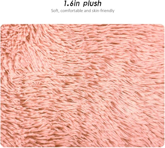 31 Inch Plush Dog Bed Mat Warm Fluffy Round Puppy Crate Pad with Anti-Slip Waterproof Bottom Soft Comfy Pet Kennel Mat for Small and Medium Dogs Sleeping(Light Pink)