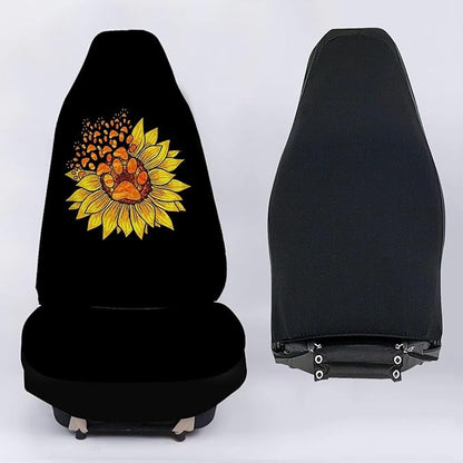 Yellow Sunflower & Paw Car Seat Covers Set of 2