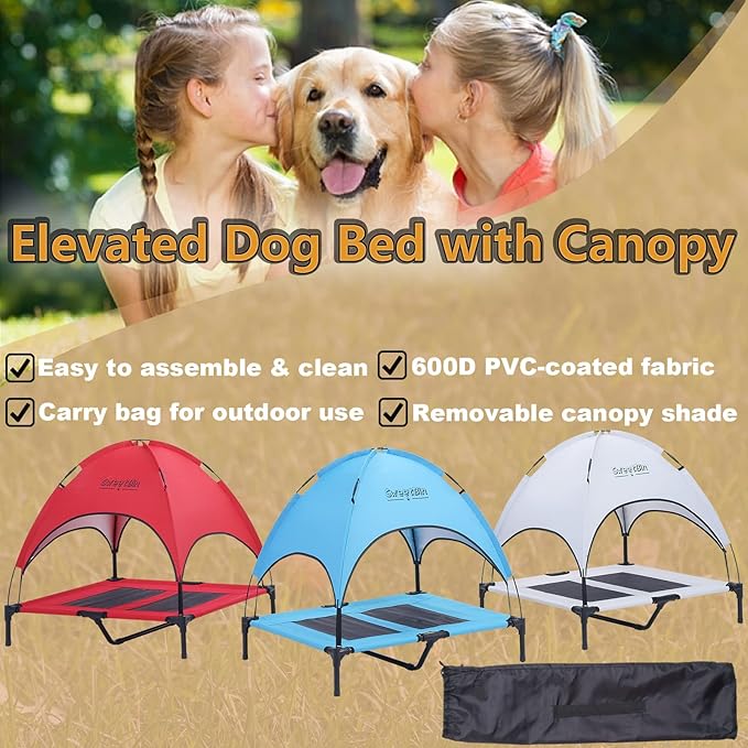 S/M/L Outdoor Elevated Dog Cot with Canopy & Side Shade for Camping Small Medium Dogs (Carry Bag)