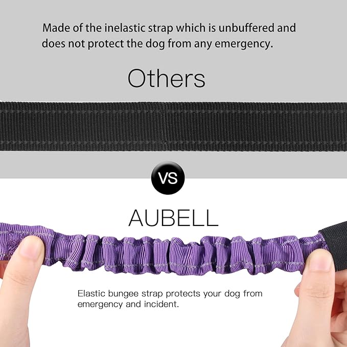 AUBELL Dog Seatbelt, Updated 3-in-1 Pet Car Seat Belt for Dogs, Bungee Dog Car Tether with Clip Hook Latch & Buckle, Heavy Duty Dog Car Harness with Swivel Aluminum Carabiner,Purple