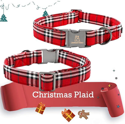 Lionheart glory Christmas Plaid Dog Collar, Red Dog Bow Collar Adjustable Soft and Comfortable Bowtie Collars for Medium Dogs Girl or Boy Pet Gift Fall Collar Dog Bow