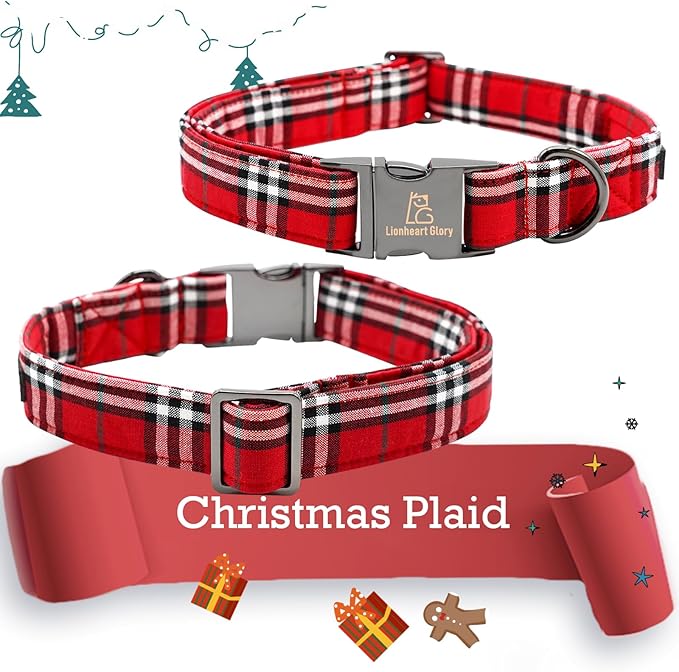 Lionheart glory Christmas Plaid Dog Collar, Red Dog Bow Collar Adjustable Soft and Comfortable Bowtie Collars for Large Dogs Girl or Boy Pet Gift Fall Collar Dog Bow