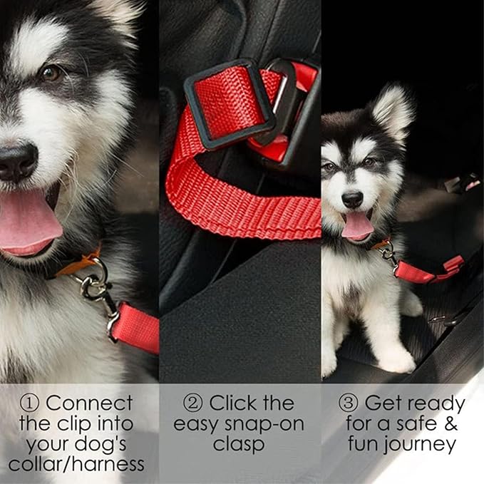 Dog Car Harness - Pack of 2 Dog Seatbelts for Cars, Trucks, Travel - Tether Belt for Small & Large Dogs - Black+Red