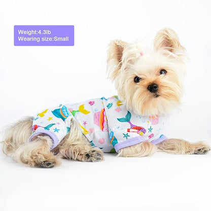 Small Dog Clothes Dog Pajamas for Small Dogs Boy Girl Soft Stretch Chihuahua Clothes Yorkie Clothes Pet Dog Pjs Jumpsuits Cute Puppy Onesies Dog Outfit for Everyday Holiday Birthdays Cake Purple