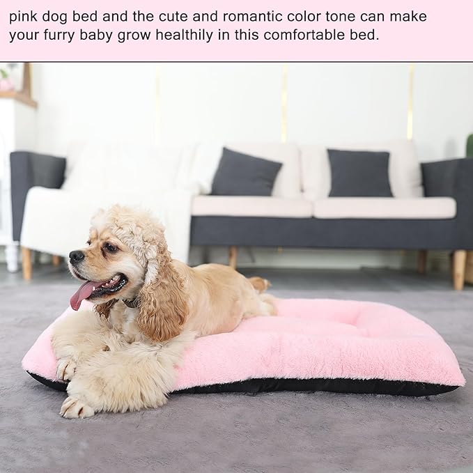 36 Inch Dog Crate Pad Pink Washable,Ultra Soft Cute Dog Crate Bed 36 x 24 with Anti-Slip Bottom,Deluxe Faux Fur Pet Kennel Beds Dog Sleeping Mat for Large Medium Dogs Breeds Up to 55 Lbs