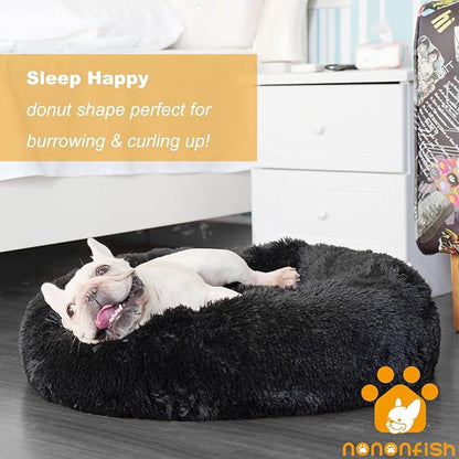 Black Dog Bed for Small Dogs Washble Calming 23 Inch