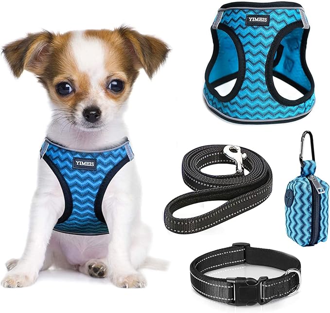 YIMEIS Dog Harness and Leash Set, No Pull Soft Mesh Pet Harness, Reflective Adjustable Puppy Vest for Small Medium Large Dogs, Cats (Blue-Update, Small (Pack of 1)