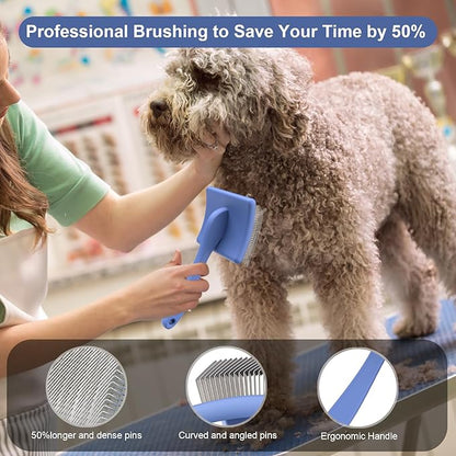 Slicker Brush for Dogs,Large Dog Brush for Grooming, Doodles Brush for Poodles, Goldendoodles and Labradoodles,Easy to Remove Tangles, Mats and Fluff- Blue