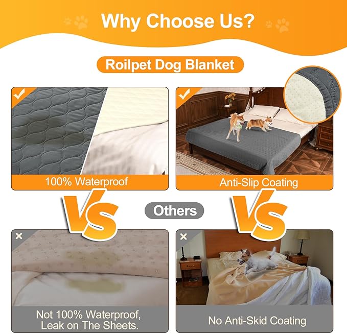 2 Pack Waterproof Dog Bed Cover Blanket Non Slip Couch Cover for Pets Large Dog Cat Kids Children Sofa Furniture Protector(82"×82", Dark Grey)